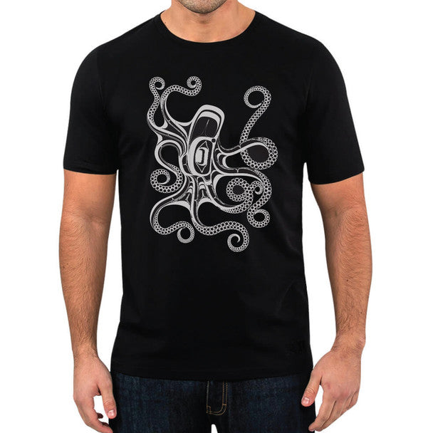 Indigenous Art T-Shirt - Octopus (Nuu) by Ernest Swanson (Stlaay hlang'laas) (Men’s/Unisex)