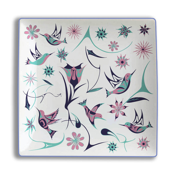 Ceramic Square Dinner Plate - Hummingbirds by Nicole La Rock