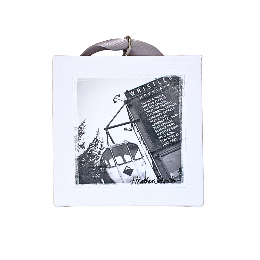 Mini Canvas Art Ornament – Vintage Gondola on Whistler Mountain by Heather Johnston