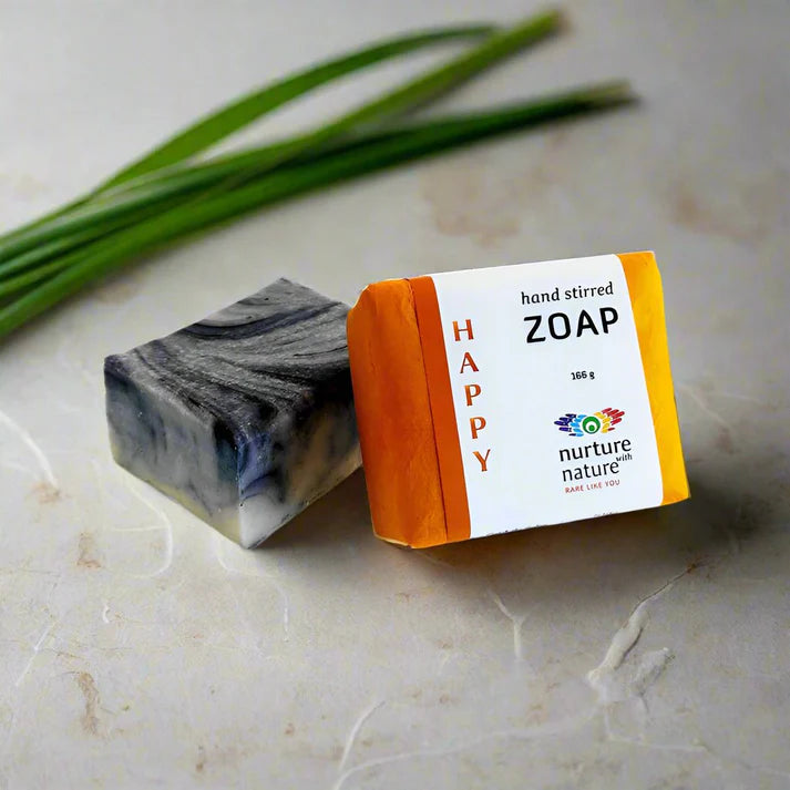 Natural Soap Bar - Happy by Nurture With Nature (168 g), handcrafted grapefruit, lavender, and lemongrass soap made in Vancouver, British Columbia