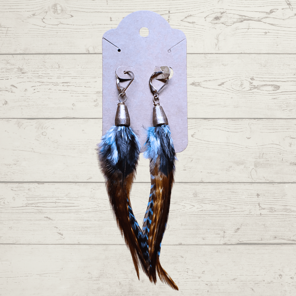 Short Feather Earrings – Copper & Turquoise (#2)