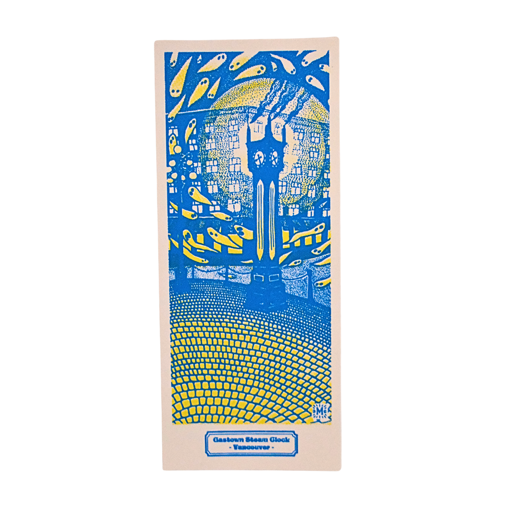 Vancouver Bookmark - Gastown Steam Clock by Melisse Carron (Paper, Blue & Yellow)