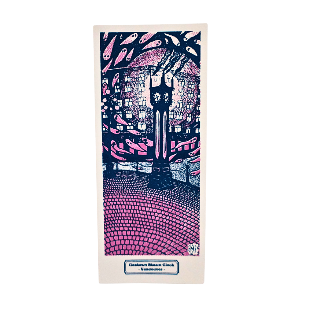 Vancouver Bookmark - Gastown Steam Clock by Melisse Carron (Paper, Dark Blue & Pink)