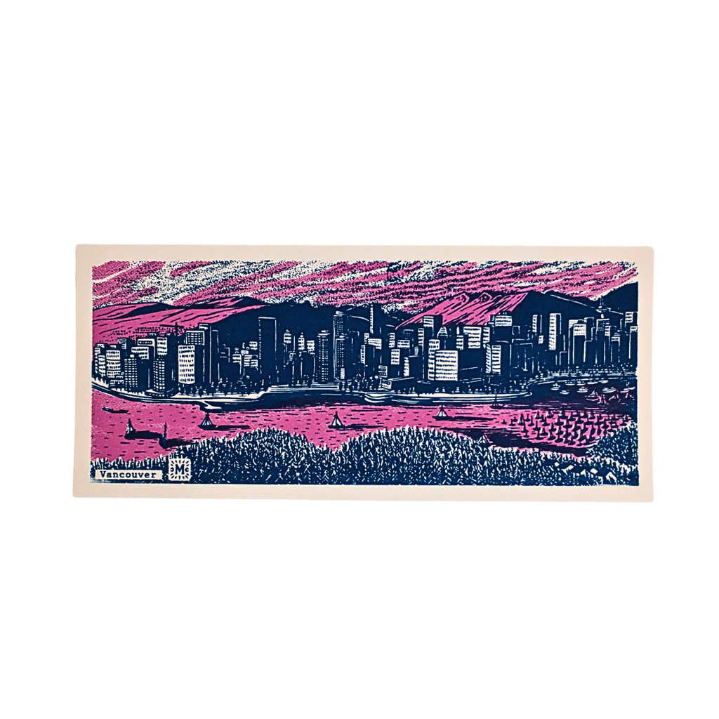 Vancouver Bookmark - Skyline & Mountains by Melisse Carron (Paper, Dark Blue & Pink)