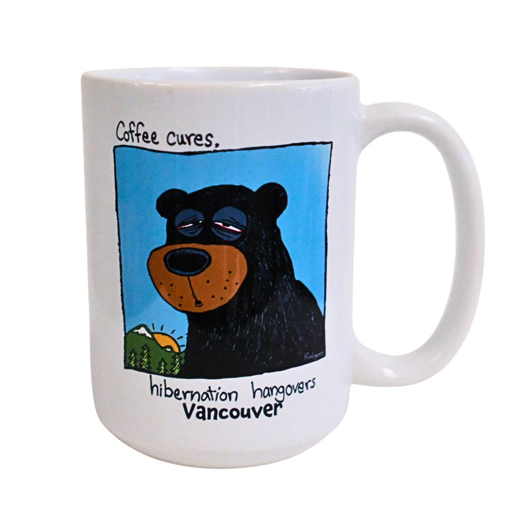 Ceramic Vancouver Coffee Mug 15 oz - "Coffee Cures Hibernation Hangovers" by Glenn Rodgers
