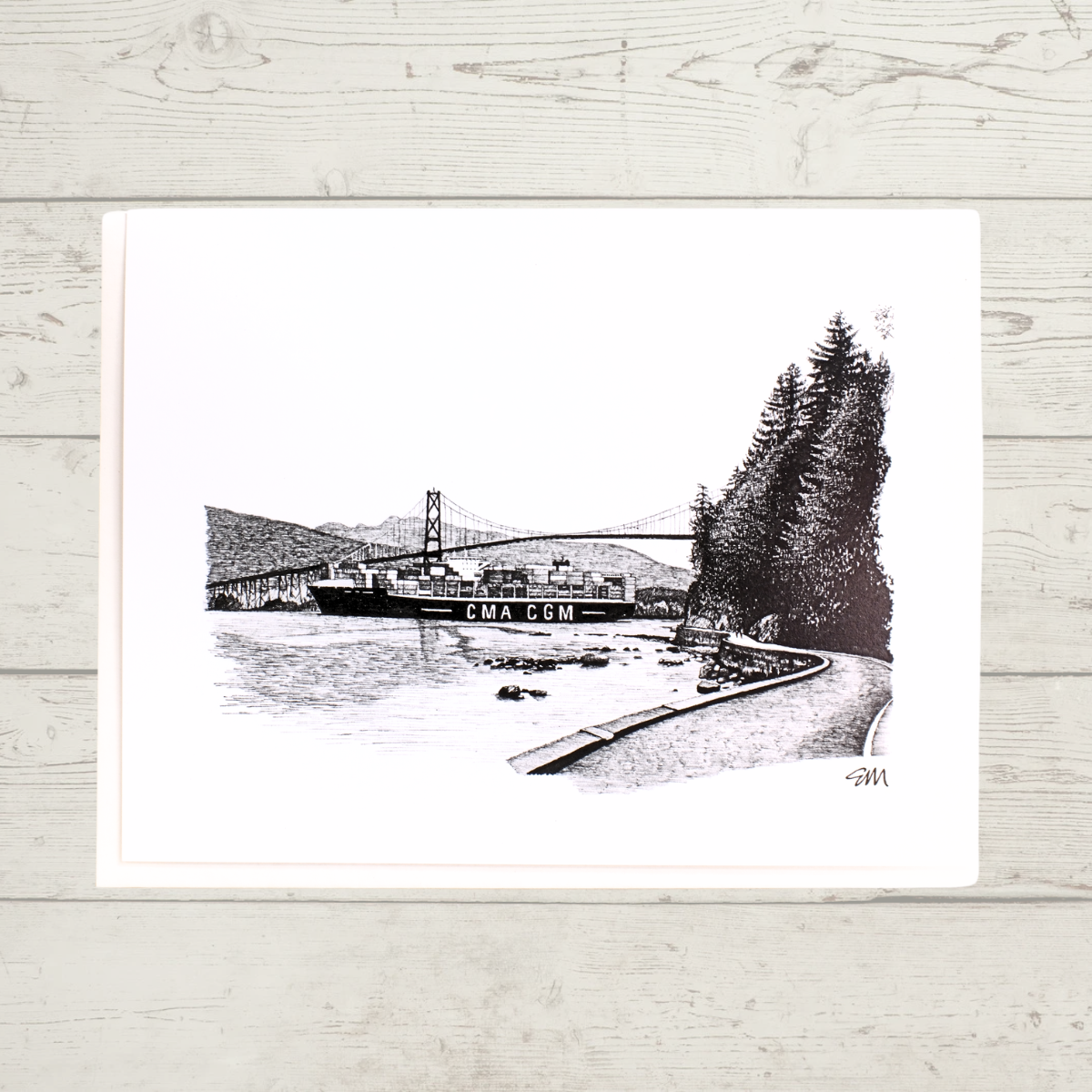 Vancouver Greeting Card - Lions Gate Bridge & Tanker by Elaine Morrow ...