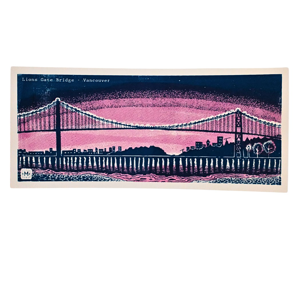Vancouver Postcard - Lionsgate Bridge by Melisse Carron (Dark Blue & Pink)