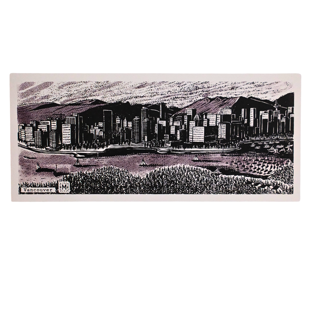 Vancouver Postcard - Skyline & Mountains by Melisse Carron (Black & White)