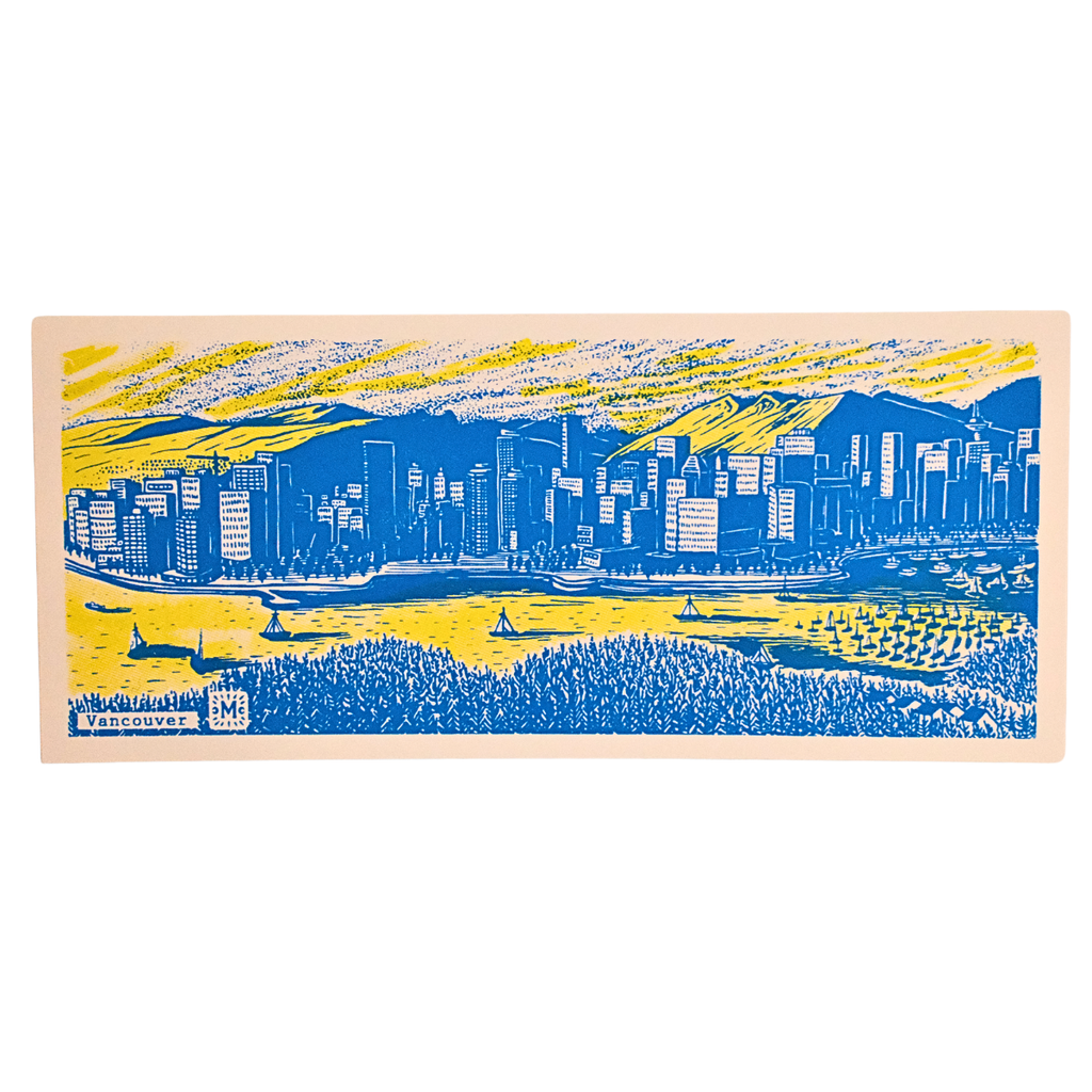 Vancouver Postcard - Skyline & Mountains by Melisse Carron (Blue & Yellow)