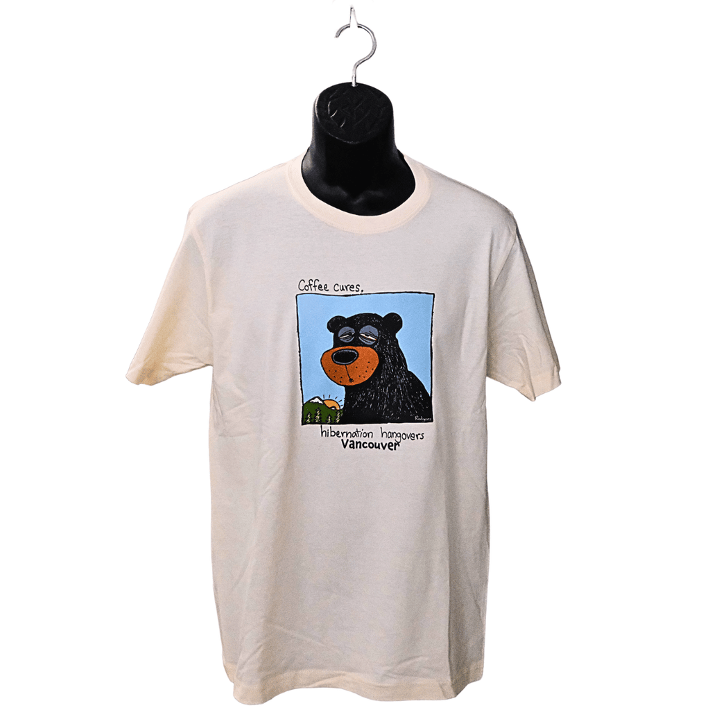 Vancouver T-Shirt - "Coffee Cures Hibernation Hangovers" by Glenn Rodgers (Men's/Unisex, White)
