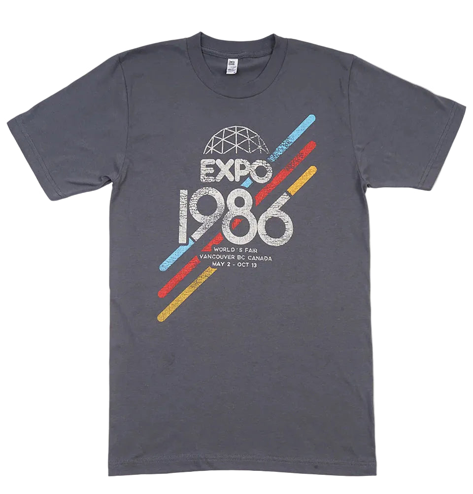 Gray t-shirt with Expo 1986 graphic design - vancouver -tshirt