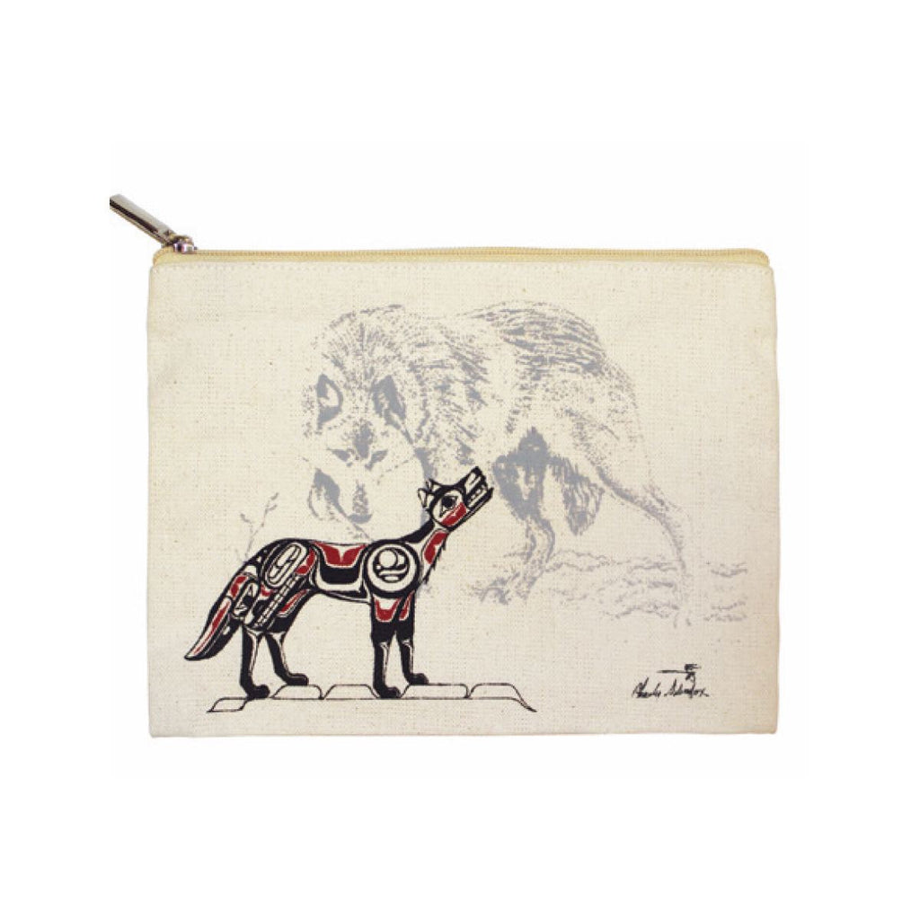 Canvas Zipper Pouch - Wolf by Charles Silverfox-Pouch-Native Northwest-[designed in bc]-[zip pouch]-[best gift for organizers]-All The Good Things From BC
