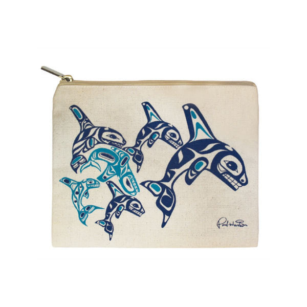 Canvas Zipper Pouch - Orca Family by Paul Windsor-Pouch-Native Northwest-[designed in bc]-[zip pouch]-[best gift for organizers]-All The Good Things From BC