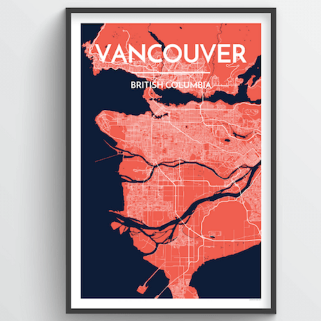 City Map Art Print - Vancouver (Blue & Orange)-Art Print-Point Two Design-[best paper print]-[great home decor idea]-[printed in bc]-All The Good Things From BC