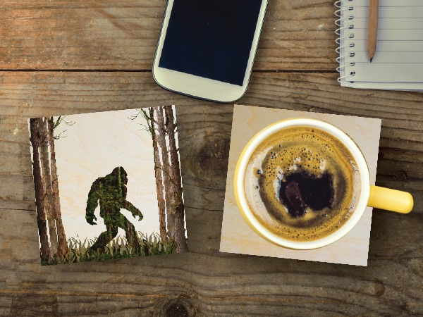 Coaster - Sasquatch in Woods-Coasters-Woodly-[made in bc]-[wooden coaster]-[best gift idea]-All The Good Things From BC