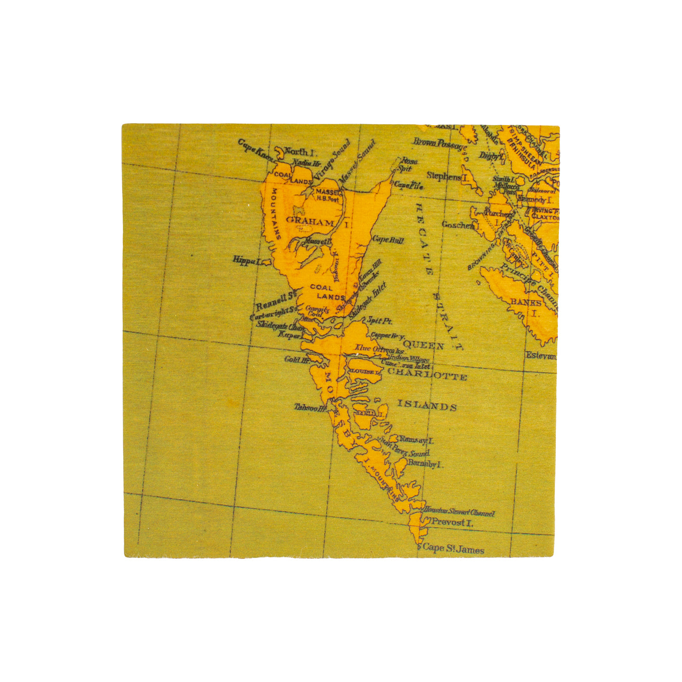 Coaster - Vintage Map of Haida Gwaii-Coasters-Woodly-[made in bc]-[wooden coaster]-[best gift idea]-All The Good Things From BC