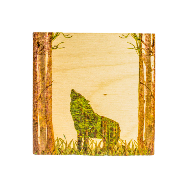 Coaster - Wolf in Woods-Coasters-Woodly-[made in bc]-[wooden coaster]-[best gift idea]-All The Good Things From BC
