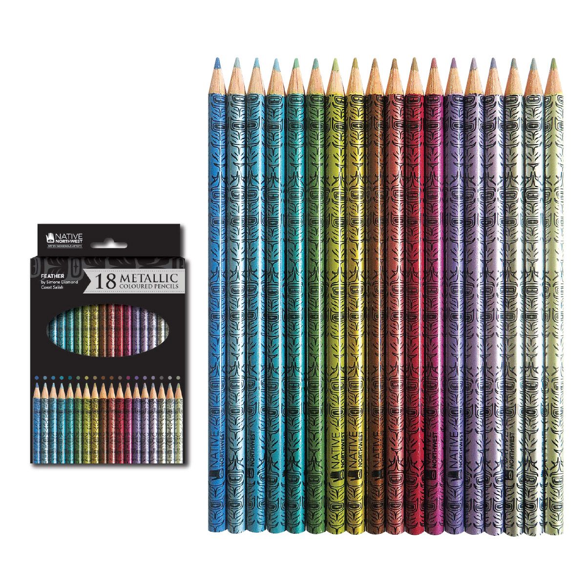 Colouring Pencils - Feather by Simone Diamond-Pencils-Native Northwest-[authentic indigenous design]-[best first nations gift canada]-[bc indigenous gift]-All The Good Things From BC