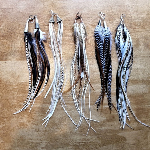 Feather Earrings - Long - #1-Earrings-Rock The Feather-[boho feather earring]-[made in bc]-[best feather earring]-All The Good Things From BC