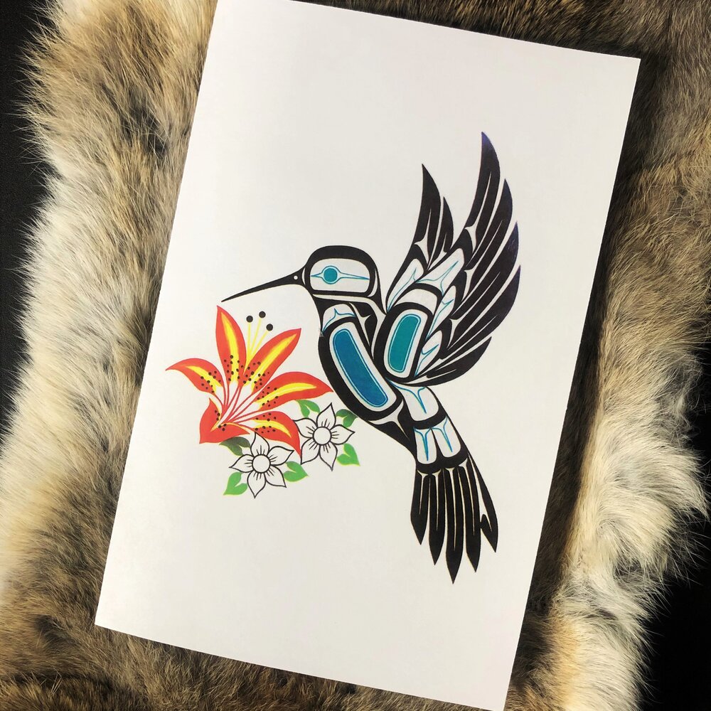 Greeting Card - Hummingbird by Kari Morgan (K'alaajex)-Card-Kari Morgan Designs-[authentic indigenous design]-[native art Christmas card]-[best bc gift]-All The Good Things From BC
