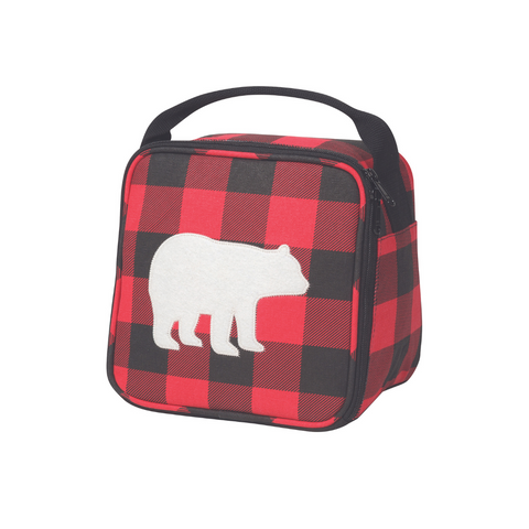 Insulated Lunch Bag - Buffalo Plaid with Bear