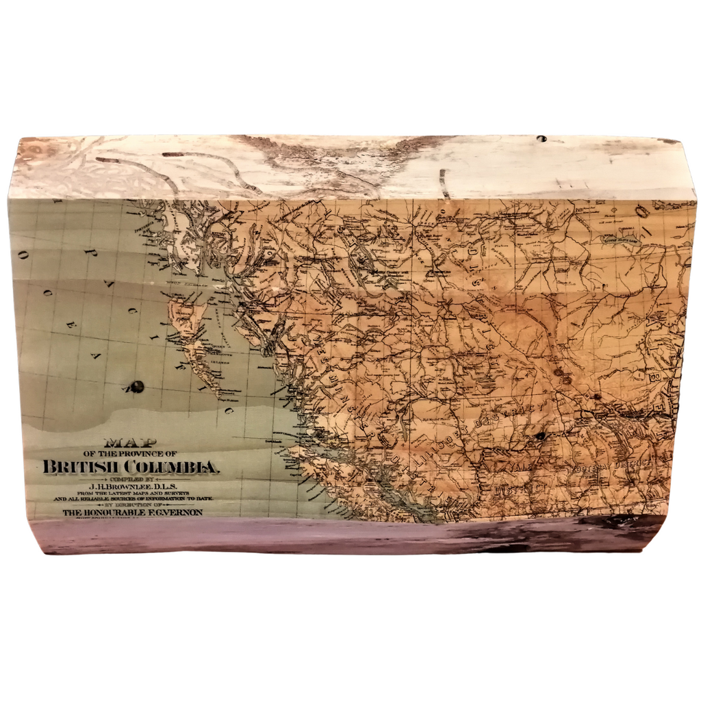 Live Edge Wood Wall Art Print - Vintage Map of British Columbia (Large)