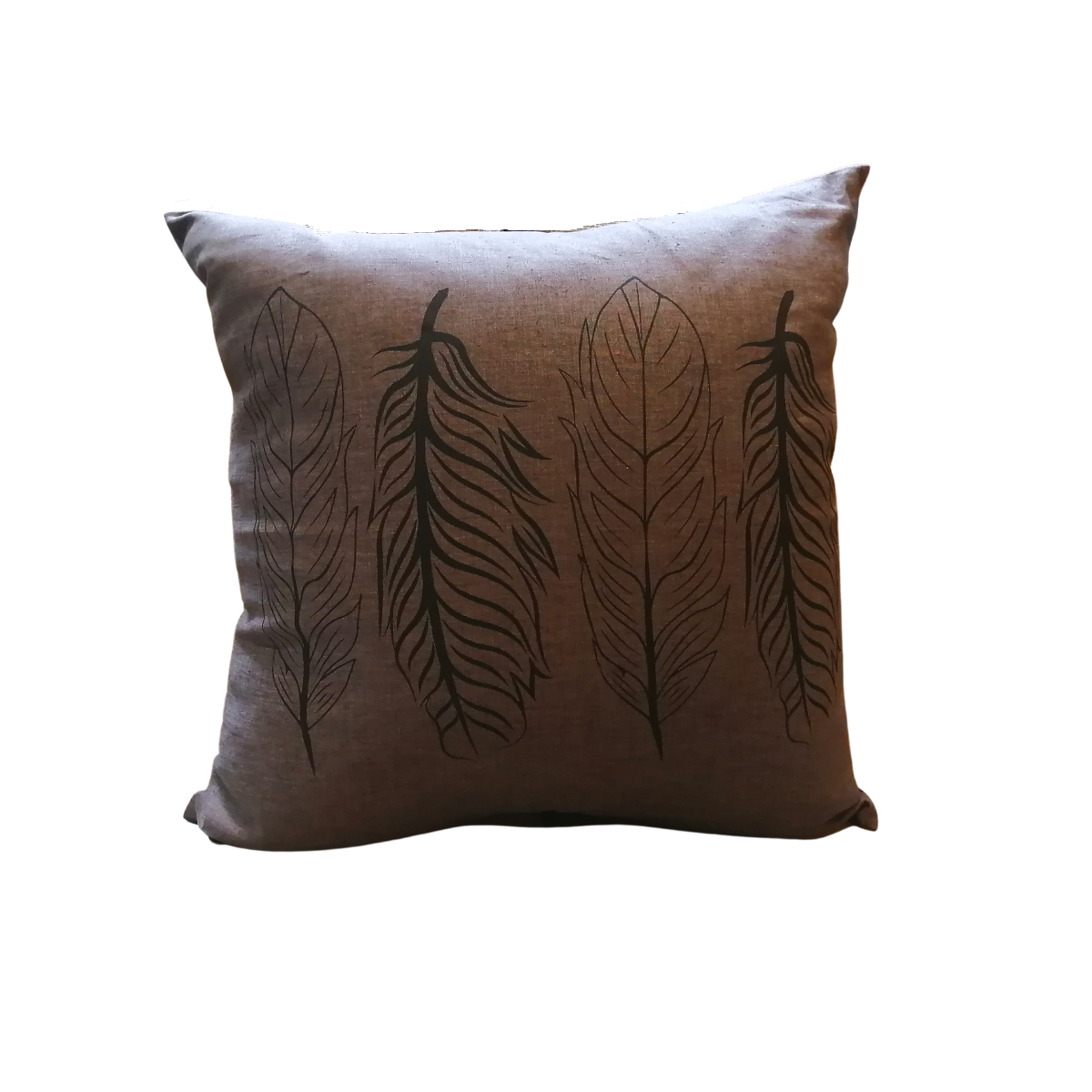 Hemp Pillow Cover 18x18 - Four Feathers by Totem Design House (Warm Brown)-Pillow Case-Totem Design House-[designed in bc]-[authentic indigenous]-[canada native art]-All The Good Things From BC