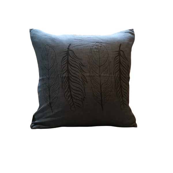 Hemp Pillow Cover 18x18 - Four Feathers by Totem Design House (Charcoal Grey)-Pillow Case-Totem Design House-[designed in bc]-[authentic indigenous]-[canada native art]-All The Good Things From BC