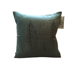 Hemp Pillow Cover 18x18 - Four Feathers by Totem Design House (Hunter Green)-Pillow Case-Totem Design House-[designed in bc]-[authentic indigenous]-[canada native art]-All The Good Things From BC