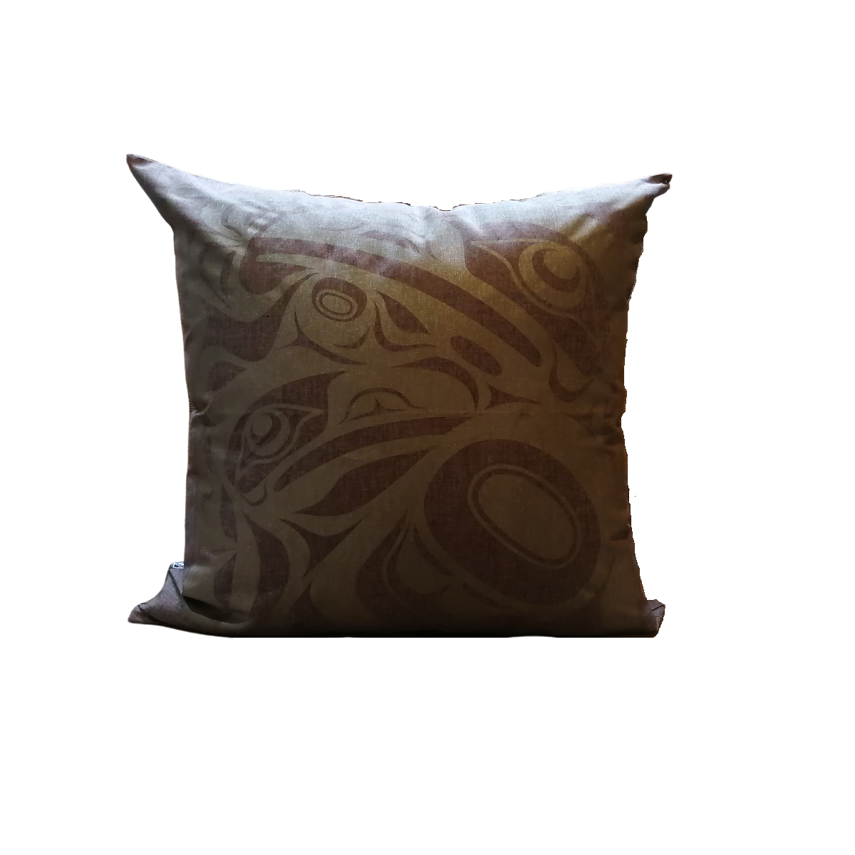 Hemp Pillow Cover 18x18 - Raven Mother & Child by Totem Design House (Warm Brown)-Pillow Case-Totem Design House-[designed in bc]-[authentic indigenous]-[canada native art]-All The Good Things From BC