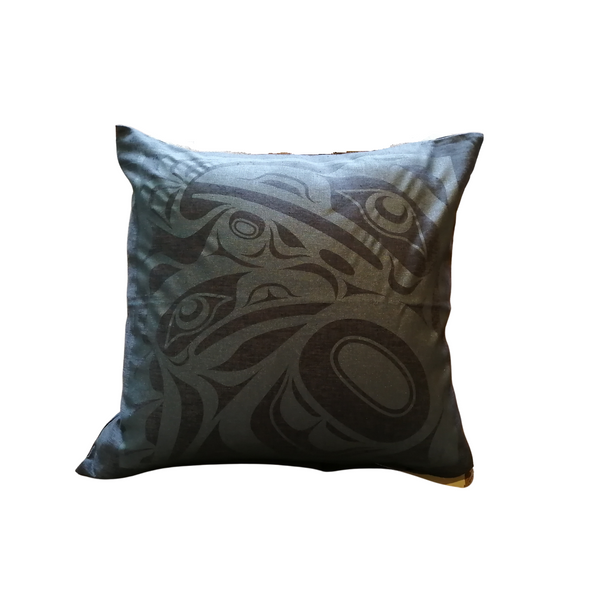 Hemp Pillow Cover 18x18 - Raven Mother & Child by Totem Design House (Dark Charcoal)-Pillow Case-Totem Design House-[designed in bc]-[authentic indigenous]-[canada native art]-All The Good Things From BC