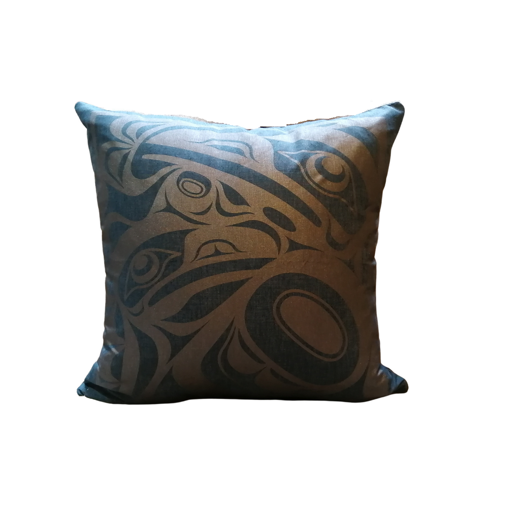 Hemp Pillow Cover 18x18 - Raven Mother & Child by Totem Design House (Deep Indigo)-Pillow Case-Totem Design House-[designed in bc]-[authentic indigenous]-[canada native art]-All The Good Things From BC