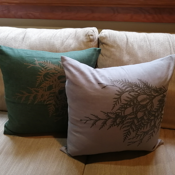Hemp Pillow Cover 18x18 - Cedar by Totem Design House (Light Grey)-Pillow Case-Totem Design House-[designed in bc]-[authentic indigenous]-[canada native art]-All The Good Things From BC