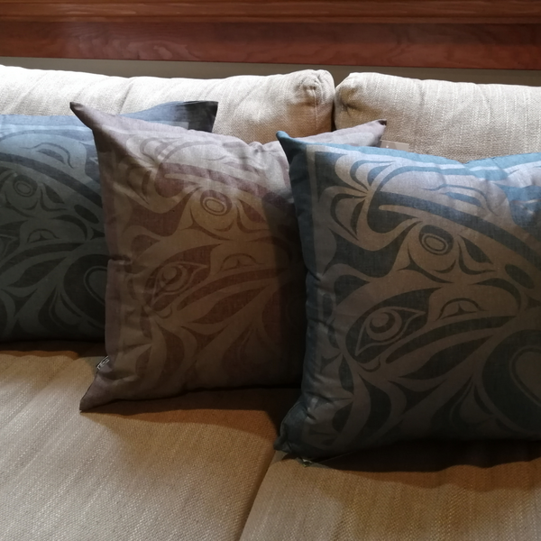 Hemp Pillow Cover 18x18 - Raven Mother & Child by Totem Design House (Deep Indigo)-Pillow Case-Totem Design House-[designed in bc]-[authentic indigenous]-[canada native art]-All The Good Things From BC