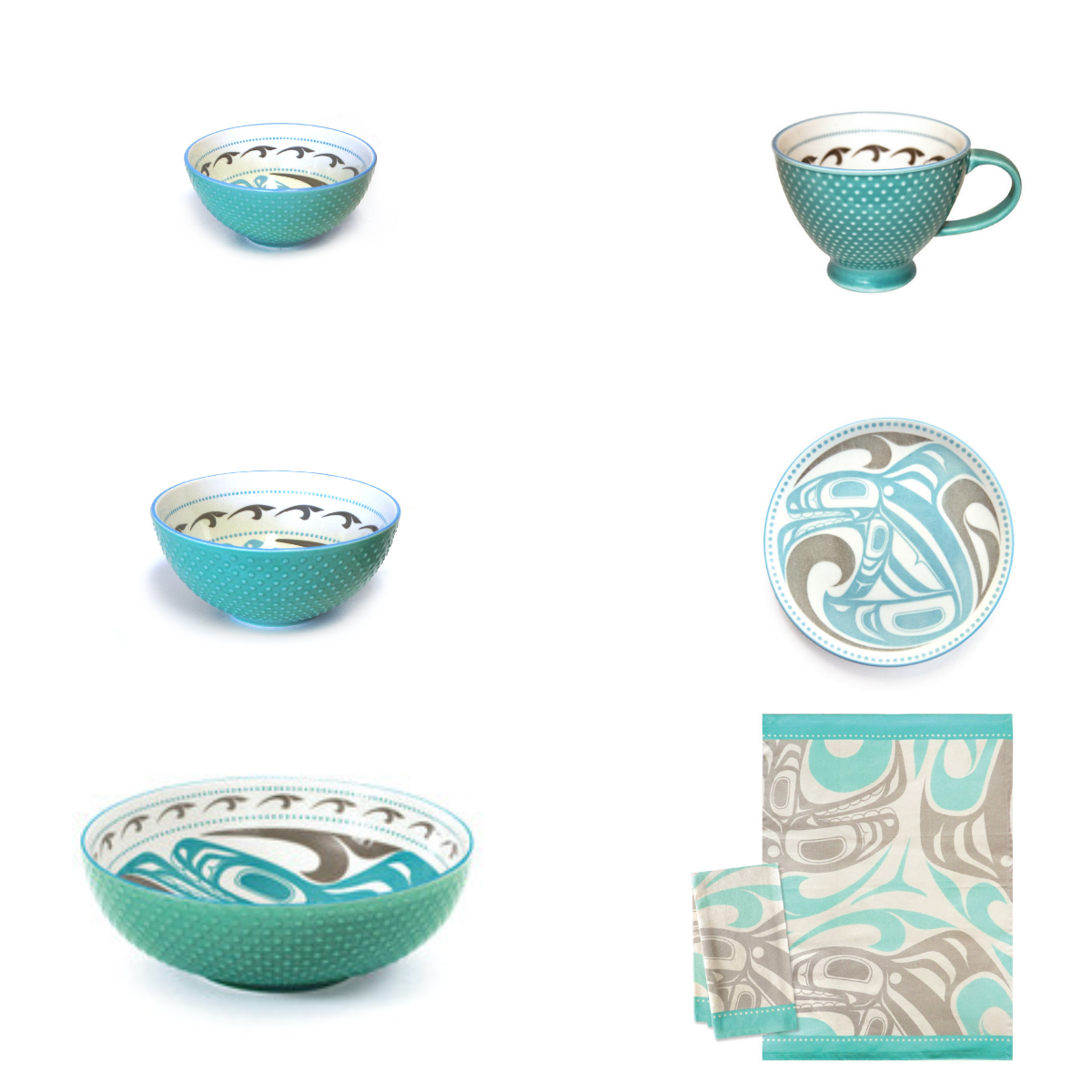 Porcelain Tableware Set - Killerwhale by Trevor Angus (Tka'ast) (6pcs)-Native Northwest-[best wedding gift]-[authentic indigenous art]-[unique gift idea]-All The Good Things From BC