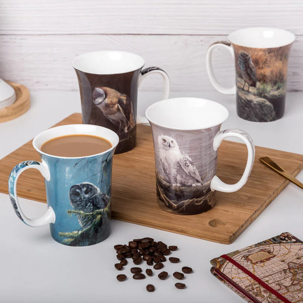 Coffee Mug - Owls by Robert Bateman (Gift Box Set of 4)-Coffee Mug-McIntosh-[authentic indigenous design]-[native artist canada]-[bc gift]-All The Good Things From BC