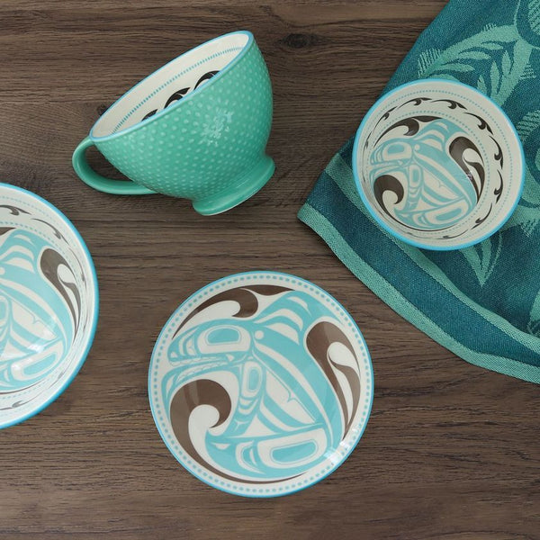 Porcelain Tableware Set - Killerwhale by Trevor Angus (Tka'ast) (6pcs)-Native Northwest-[best wedding gift]-[authentic indigenous art]-[unique gift idea]-All The Good Things From BC