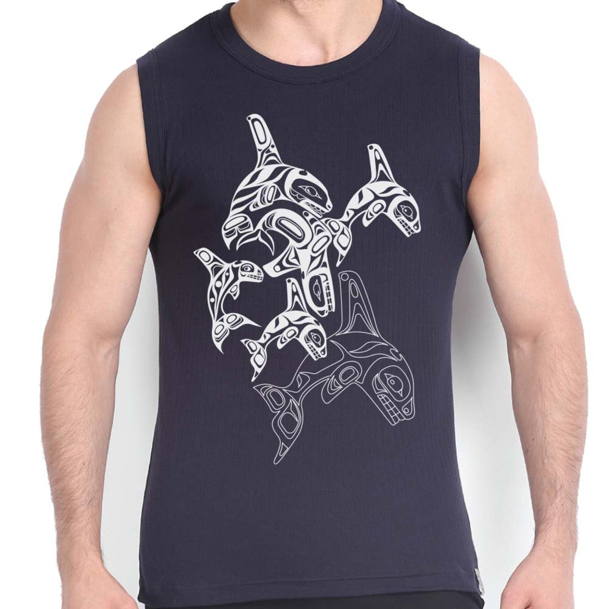 tank top mens orca family paul windsor dark blue perfect gift unique gift authentic indigenous art design canada