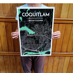 Wall Art Print - Coquitlam (Light & Dark Green, Paper)-Art Print-Point Two Design-[made in bc]-[best bc gift map lover]-[city map art print local]-All The Good Things From BC
