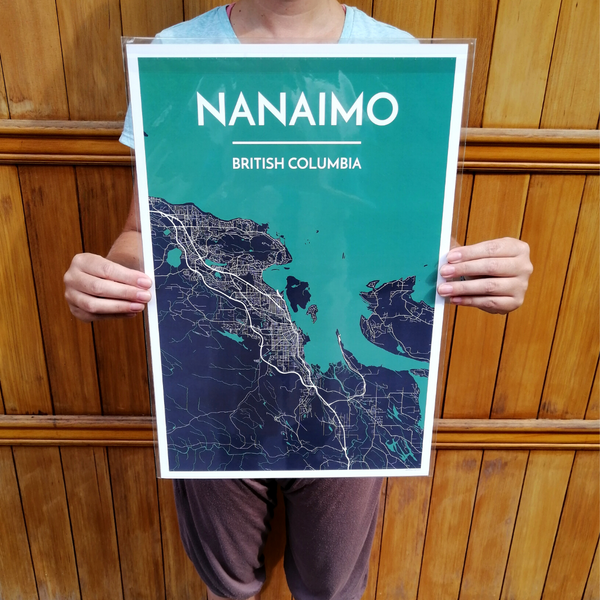 Wall Art Print - Nanaimo Map (Light & Dark Green, Paper,)-Art Print-Point Two Design-[made in bc]-[best bc gift map lover]-[city map art print local]-All The Good Things From BC