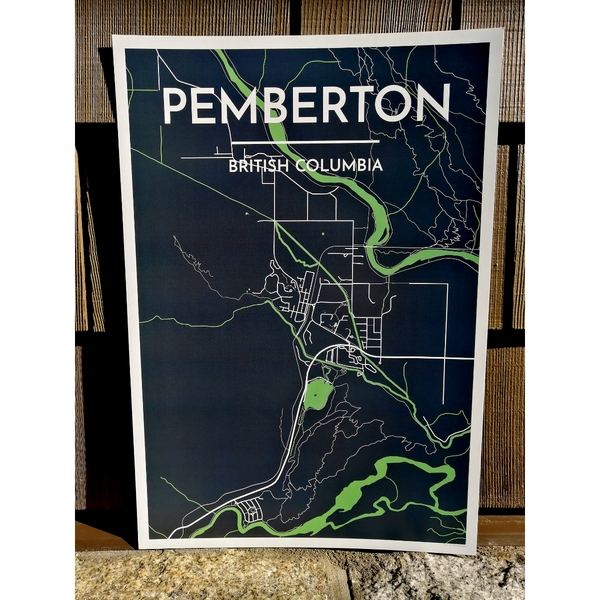 Wall Art Print - Pemberton Map (Light & Dark Green, Paper)-Art Print-Point Two Design-[made in bc]-[best bc gift map lover]-[city map art print local]-All The Good Things From BC