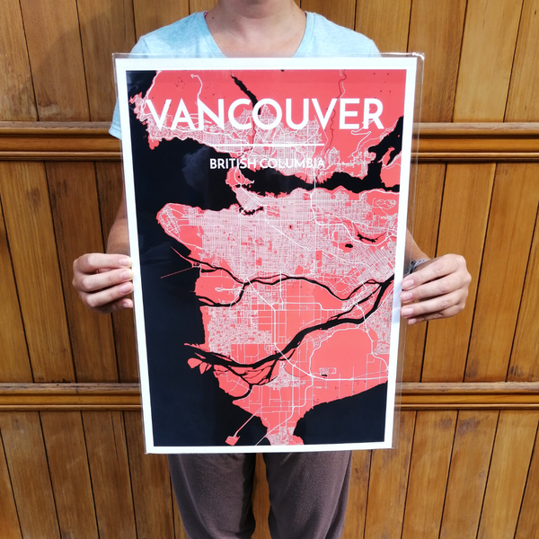 Wall Art Print - Vancouver Map (Blue & Orange, Paper)-Art Print-Point Two Design-[made in bc]-[best bc gift map lover]-[city map art print local]-All The Good Things From BC
