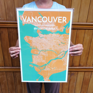 Wall Art Print - Vancouver Map (Turquoise & Yellow, Paper)-Art Print-Point Two Design-[made in bc]-[best bc gift map lover]-[city map art print local]-All The Good Things From BC