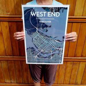 Wall Art Print - Vancouver West End (Blue, Paper)-Art Print-Point Two Design-[made in bc]-[best bc gift map lover]-[city map art print local]-All The Good Things From BC