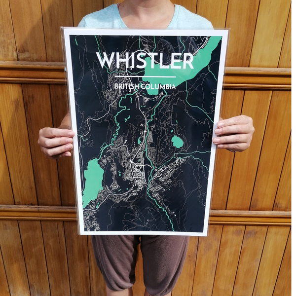 Wall Art Print - Whistler Map (Light & Dark Green, Paper)-Art Print-Point Two Design-[made in bc]-[best bc gift map lover]-[city map art print local]-All The Good Things From BC