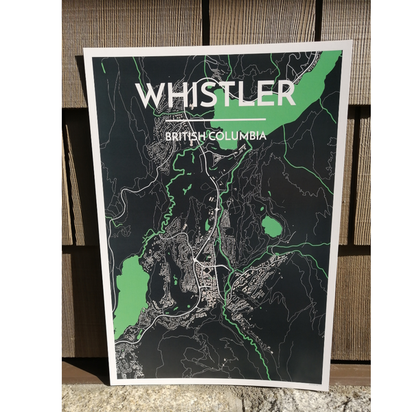 Wall Art Print - Whistler Map (Light & Dark Green, Paper)-Art Print-Point Two Design-[made in bc]-[best bc gift map lover]-[city map art print local]-All The Good Things From BC