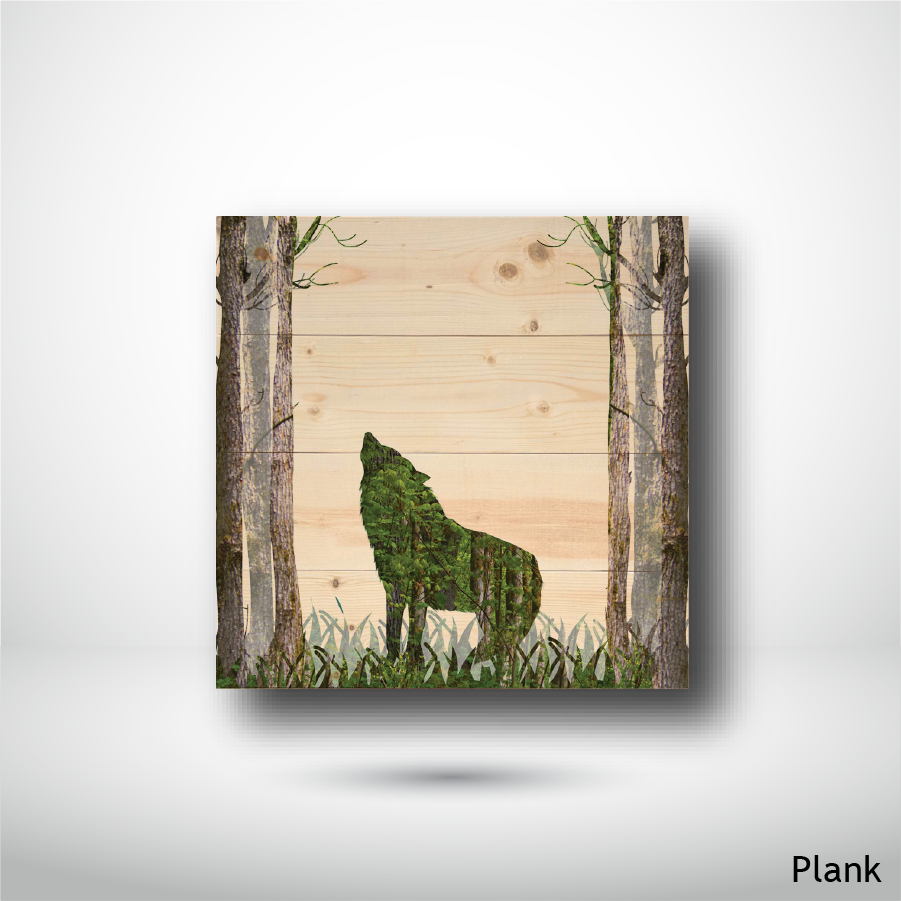 wooden art print plank wolf in the woods home decor made in bc best gift idea
