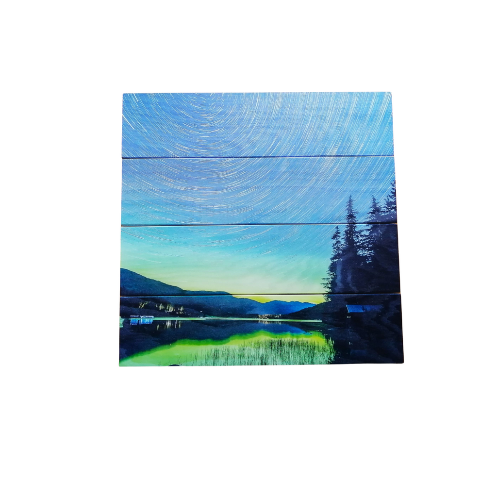 Wood Wall Art Print - Starry Skies at Alta Lake, Whistler, BC by Kyle Graham (14x14, Plank)