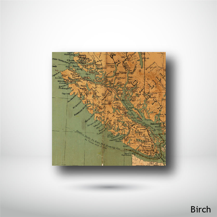 Wood Wall Art Print - Vintage Map of Vancouver Island (14x14, Plank)