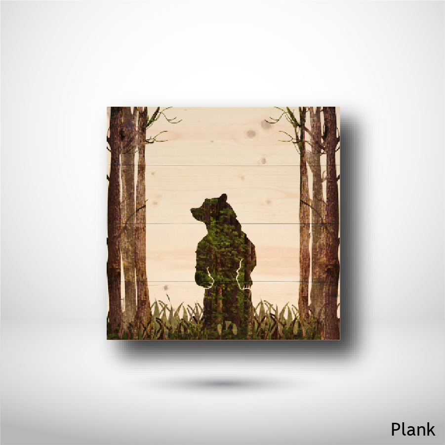 Wood Wall Art Print - Bear in the Woods (14x14, Plank)